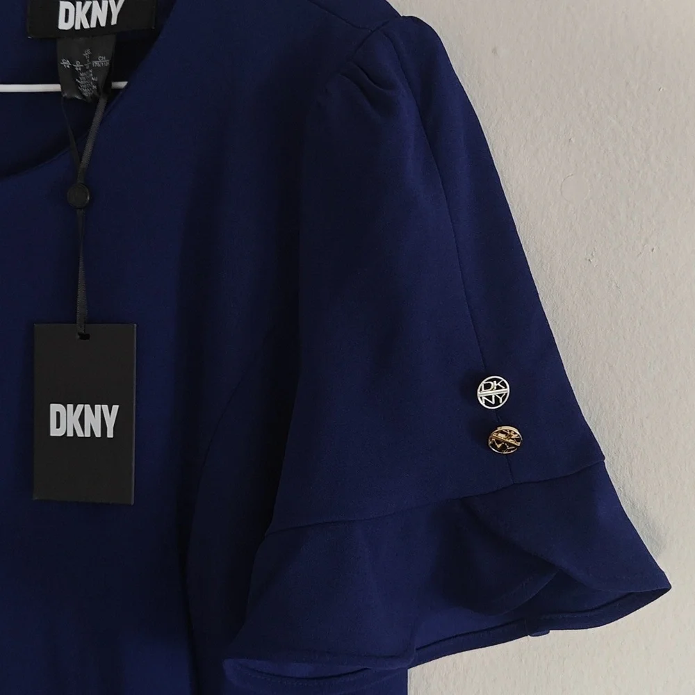 DKNY WOMEN'S SHORT-SLEEVE JEWEL NECKLINE DRESS (SIZE 14) - Picture 3 of 7
